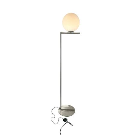 BRILLIANTBULB Mid Century 62 in. Nickel Floor Lamp with White Glass Globe BR3588158